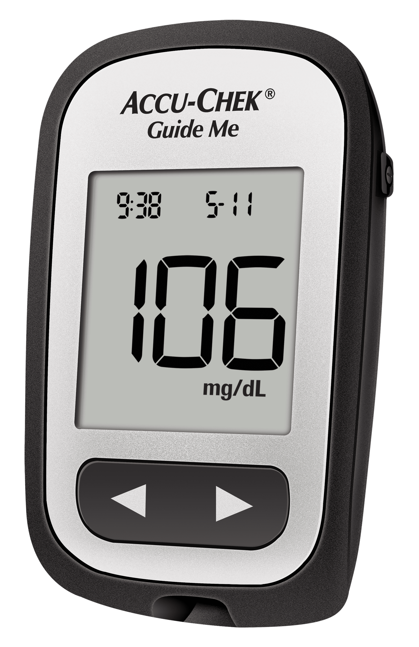 Accu-Chek® Guide Me blood glucose meter, angled left